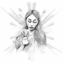 memorialfor mother with prayer hands, clouds, sun beams, red roses, and  tattoo design idea