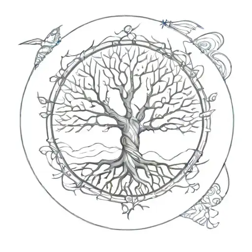 tree of life in a broken circle tattoo design idea
