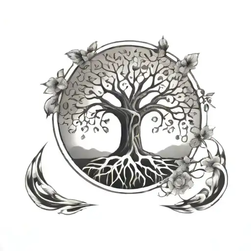 tree of life in a broken circle tattoo design idea