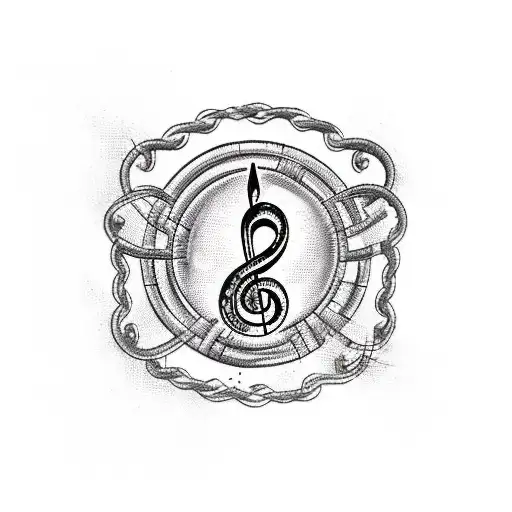 A traditional tattoo featuring a treble clef intertwined with a circuit board, representing the fusion of music and software engineering tattoo design idea