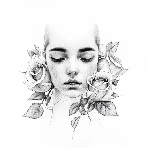 face with roses  tattoo design idea