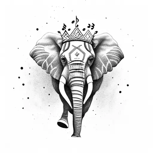 An elephant wearing a crown made of musical notes, representing your love for music and your favorite animal tattoo design idea