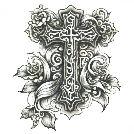 cross with bible verse written tattoo design idea