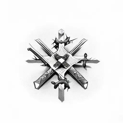 cross with thorns and nails tattoo design idea