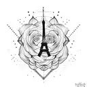 rose and eiffel tower tattoo design idea