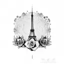 rose and eiffel tower tattoo design idea