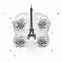 rose and eiffel tower tattoo design idea