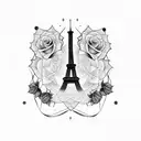 rose and eiffel tower tattoo design idea