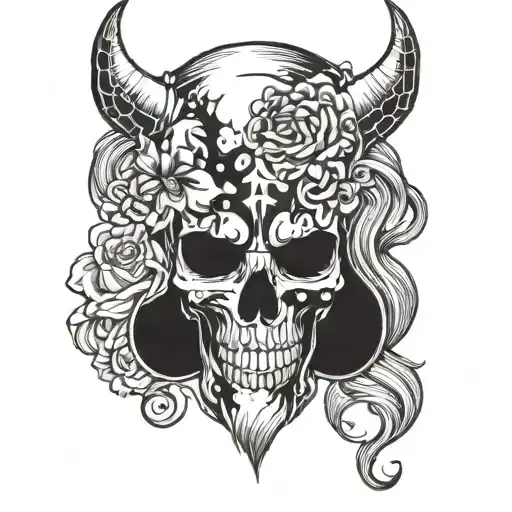 girls skulls devil tattoo design idea