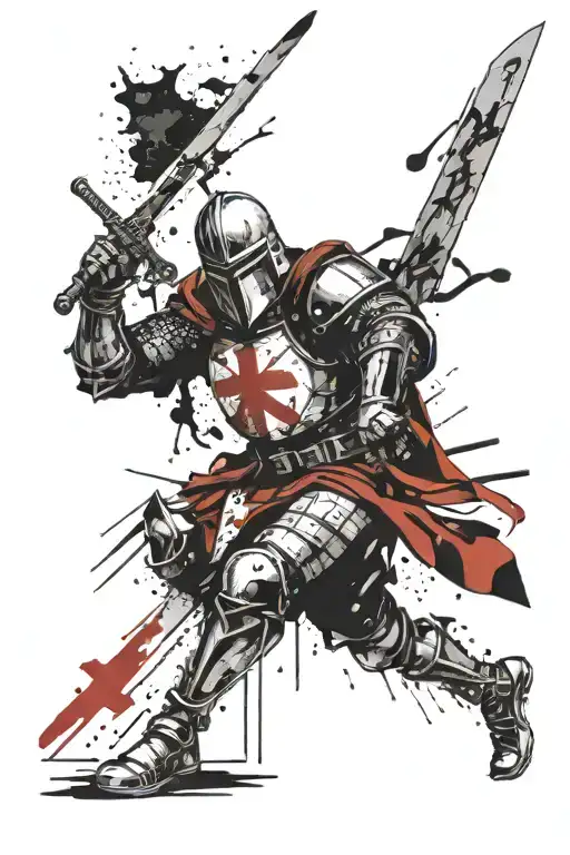 Crusader knight holding sword tattoo design idea
