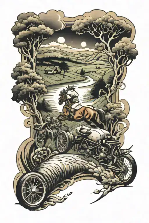 racing and country landscape tattoo design idea