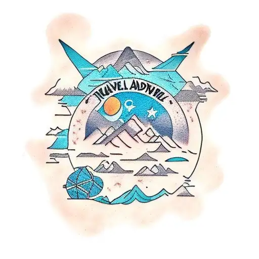 travel, adventure, compas, ocean, mountain, animals, sky, stars  tattoo design idea