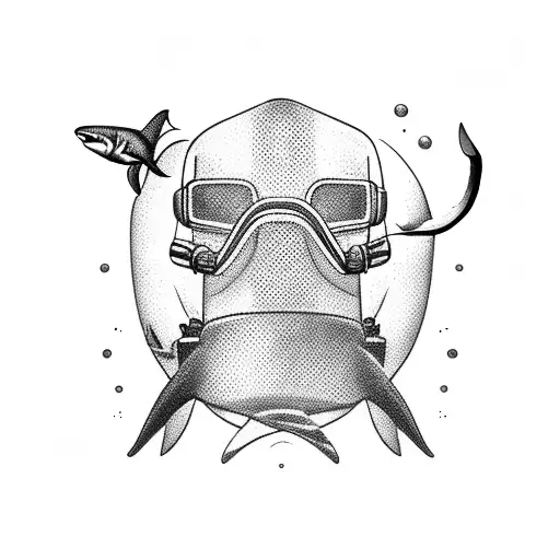 scuba diver WITH hammerhead sharks tattoo design idea