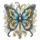 butterfly with th le name rayanne  tattoo design idea