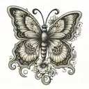 butterfly with th le name rayanne  tattoo design idea
