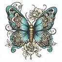 butterfly with th le name rayanne  tattoo design idea