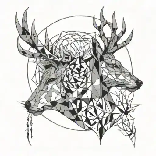 deer bird moon tattoo design idea