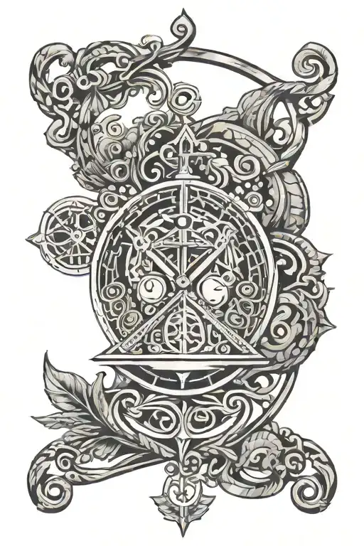 A tattoo of the scales of Libra balanced with ancient nordic symbols, representing balance in chaos, love and peace tattoo design idea