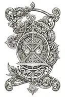 A tattoo of the scales of Libra balanced with ancient nordic symbols, representing balance in chaos, love and peace tattoo design idea