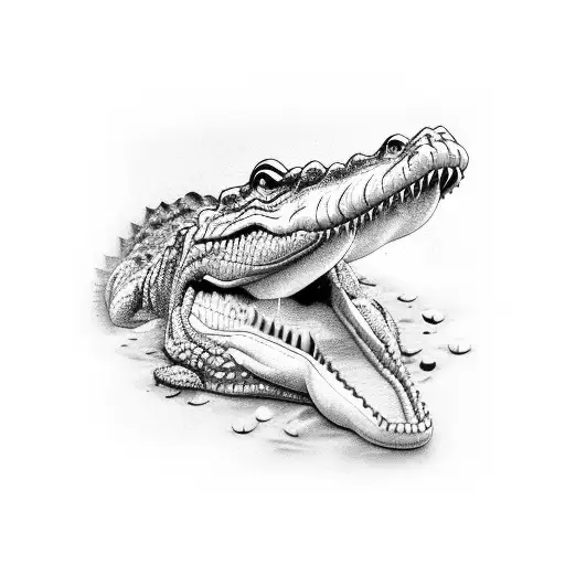 Crocodile tattoo japanese style / alligator black and white silhouette