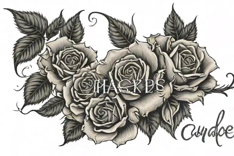 The name caydee in rose thorns with roses around the name tattoo design idea