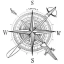 A compass rose with airplane propellers as the cardinal directions tattoo design idea