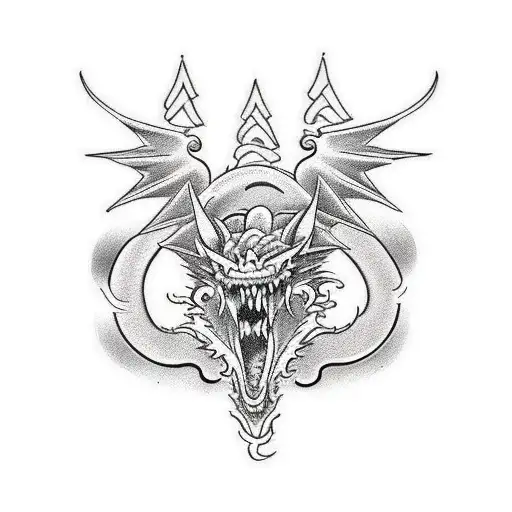 neo traditional black and withe dragon tattoo design idea