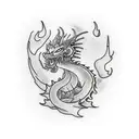 neo traditional black and withe dragon tattoo design idea