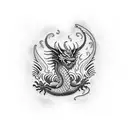 neo traditional black and withe dragon tattoo design idea