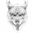 black snarling wolf with a raven tattoo design idea