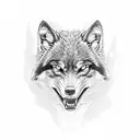 black snarling wolf with a raven tattoo design idea