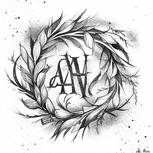Straight wreath with Roman numerals above and below the wreath tattoo design idea
