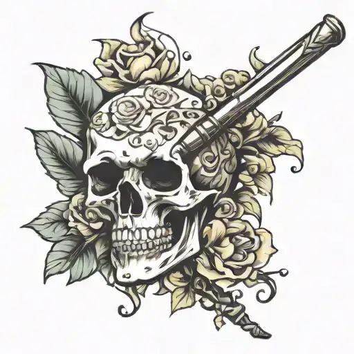 magic wand, skull, flowers  tattoo design idea