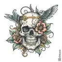 magic wand, skull, flowers  tattoo design idea
