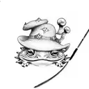 toad wearing a cowboy hat sat on a toadstool  tattoo design idea