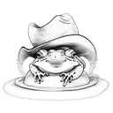 toad wearing a cowboy hat sat on a toadstool  tattoo design idea