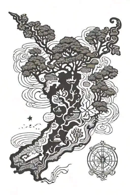 A combination tattoo design featuring a traditional Colombian map intertwined with a Lebanese cedar tree, symbolizing your love for both countries tattoo design idea