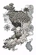 A combination tattoo design featuring a traditional Colombian map intertwined with a Lebanese cedar tree, symbolizing your love for both countries tattoo design idea