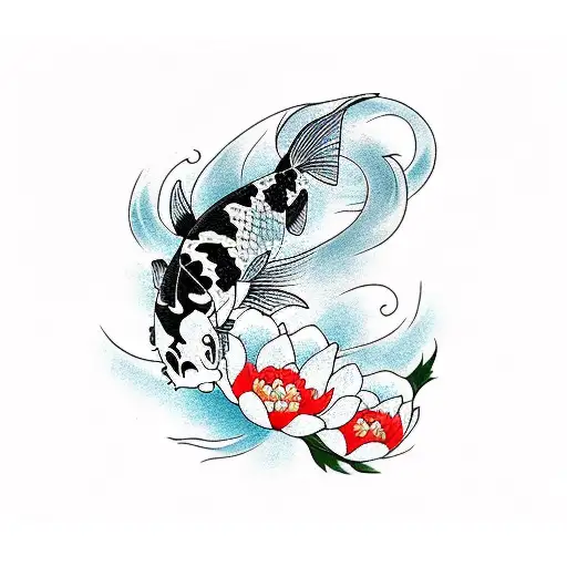 koi fish with peony tattoo design idea
