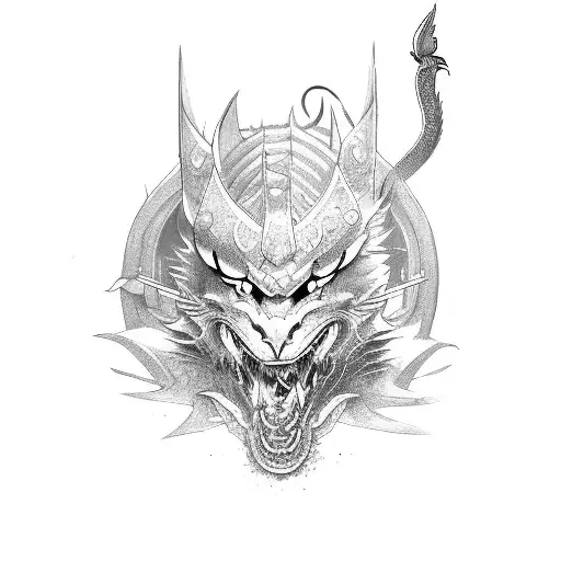 Dragon, Samurai, Cat, Swords tattoo design idea