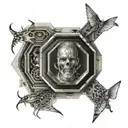 hexagon pattern incorporated biomechanics with photo memories  tattoo design idea