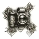 hexagon pattern incorporated biomechanics with photo memories  tattoo design idea