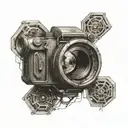 hexagon pattern incorporated biomechanics with photo memories  tattoo design idea