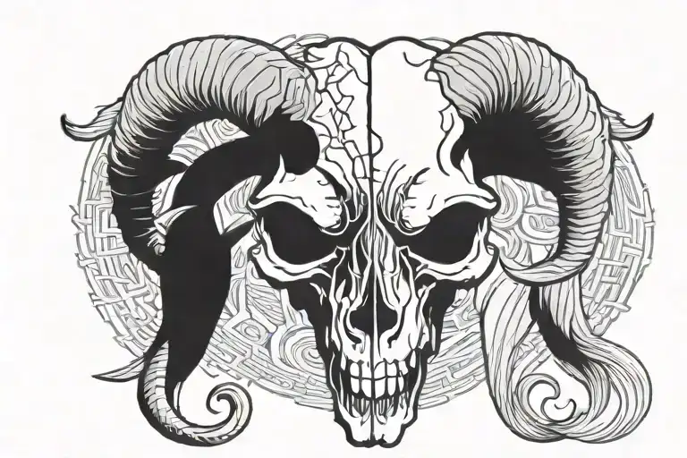 symmetrical demon goat skull facing forwards tattoo design idea