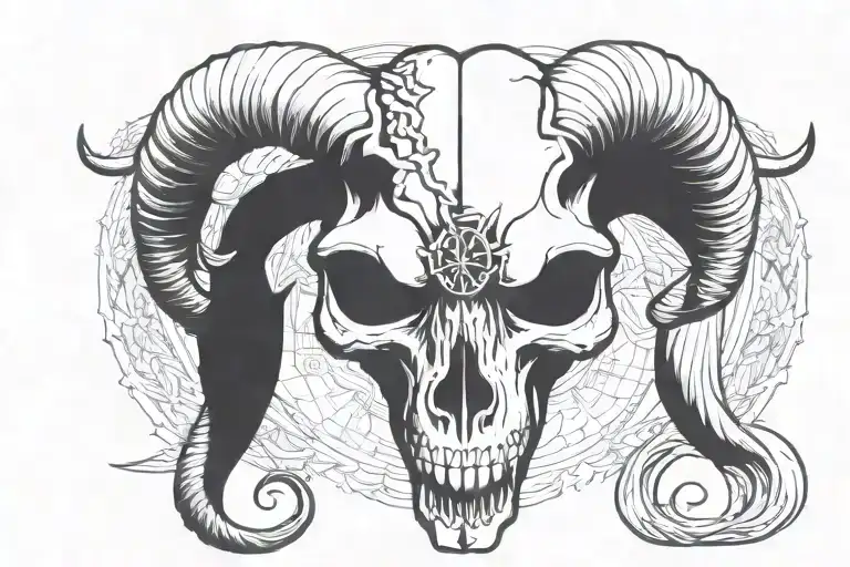 symmetrical demon goat skull facing forwards tattoo design idea