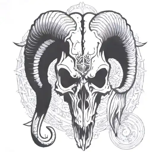 symmetrical demon goat skull facing forwards tattoo design idea