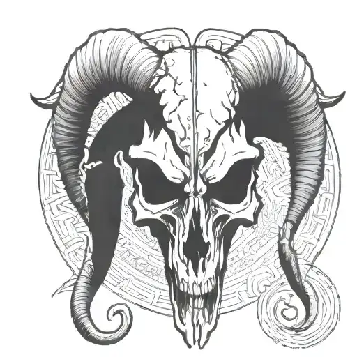symmetrical demon goat skull facing forwards tattoo design idea