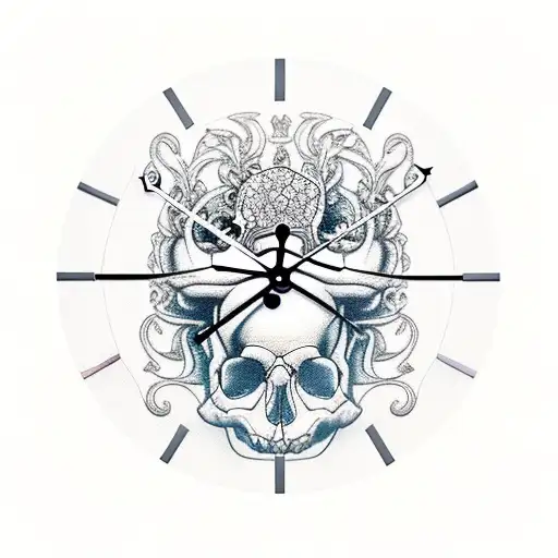 Clock Potleaf skull jewels  tattoo design idea