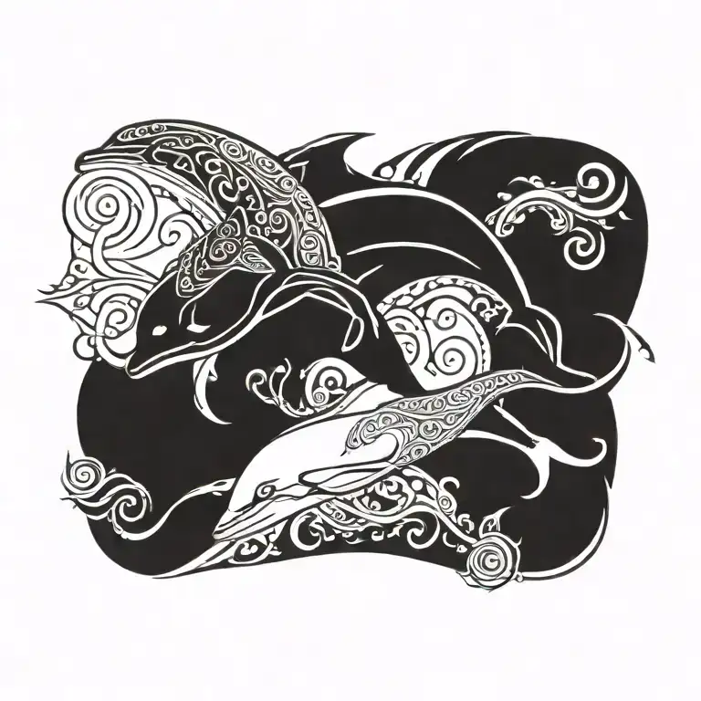 Merge an ox an a dolphin tattoo tattoo design idea