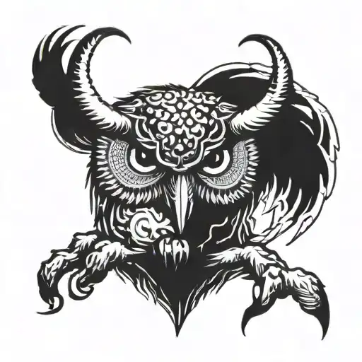 Merge an ox, a dolhpin, an owl tattoo design idea